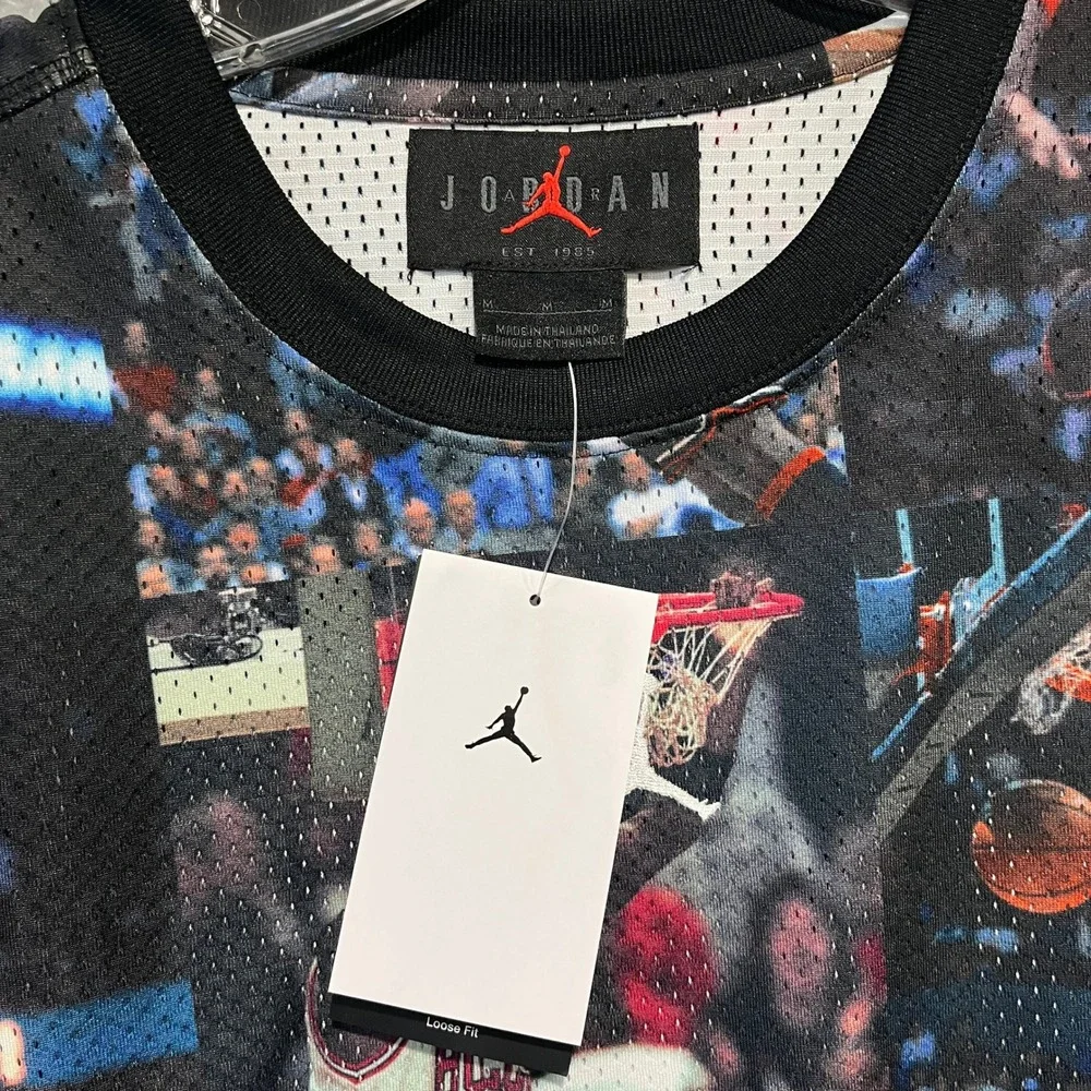 Air Jordan Flight Long Sleeve Shirt Mens M Black All Over Print Mesh IF1831-010
